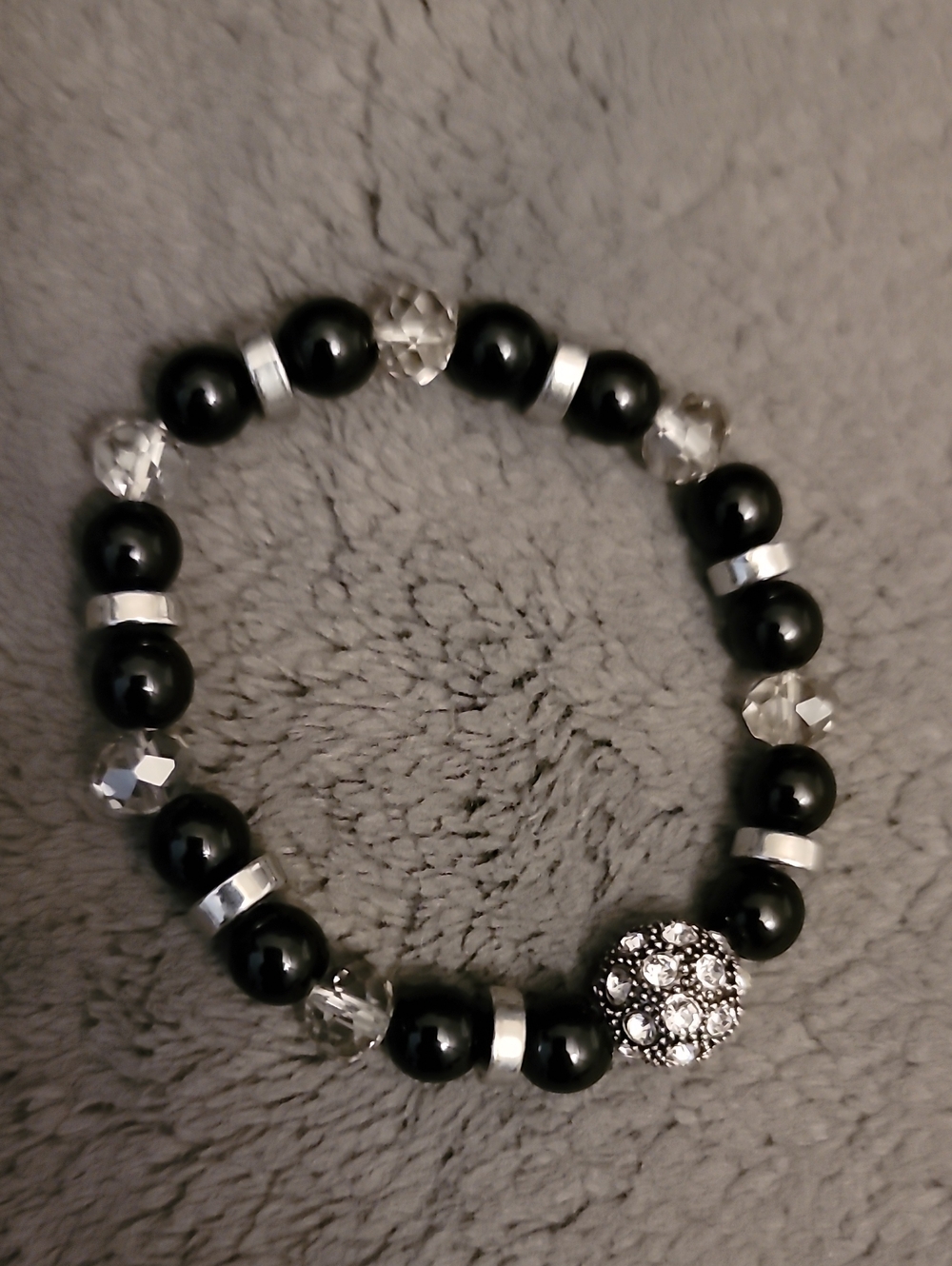 paparazzi Black Beaded Bracelet with Sparkling Crystal Focal